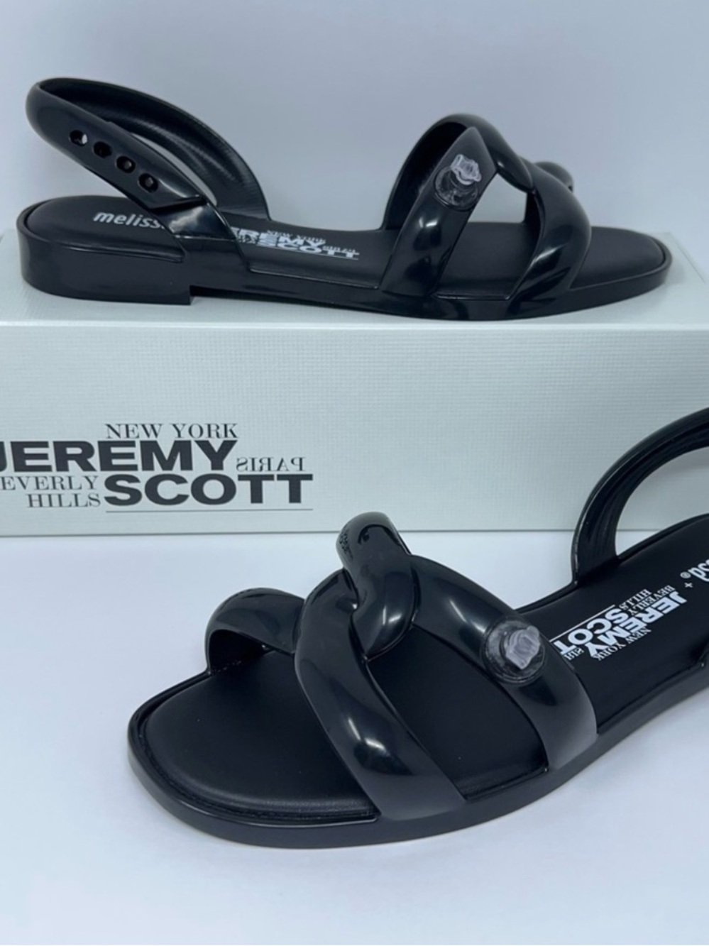 NIB Jeremy Scott for Melissa Black Glossy Knotted “inflatable” Slingback Sandal